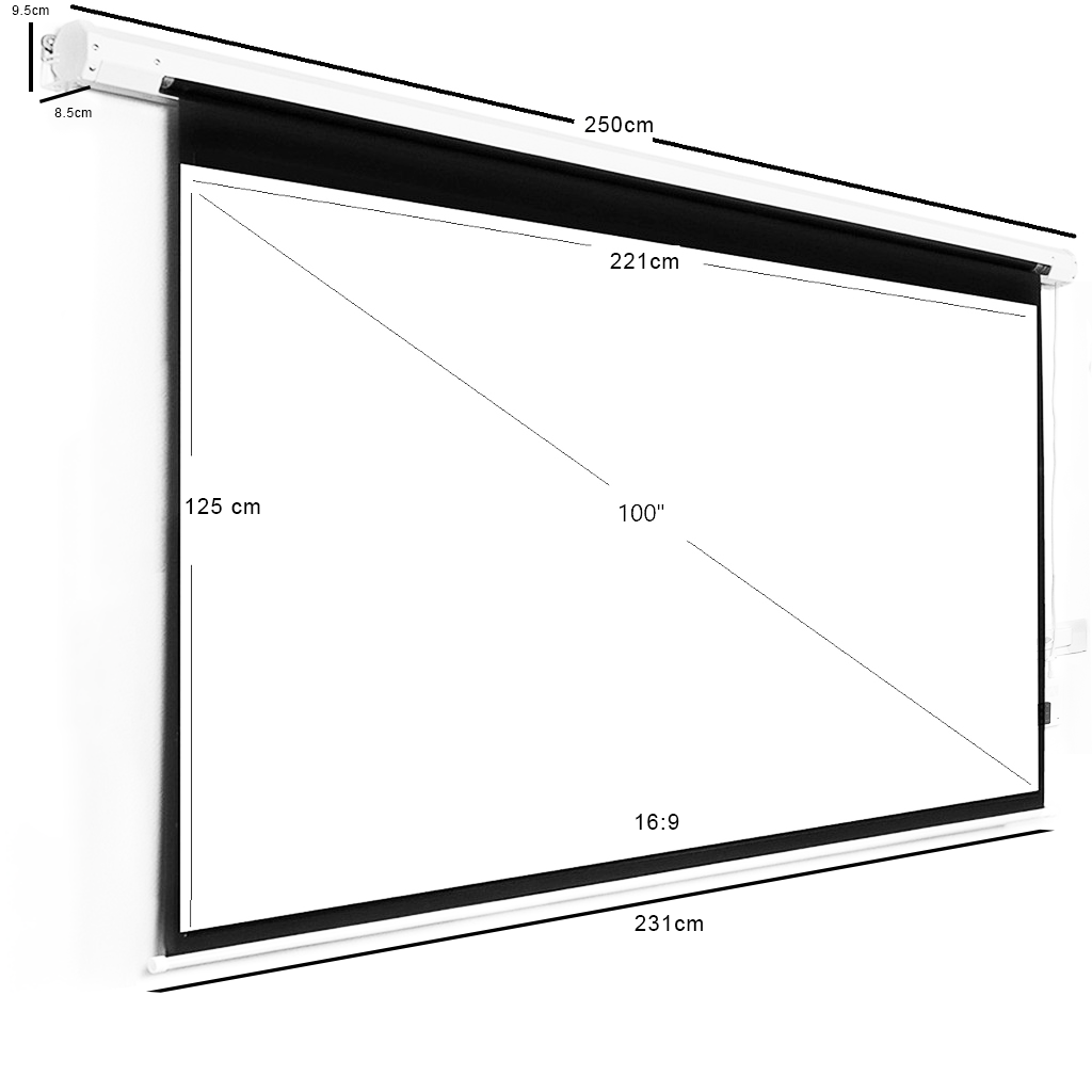 Layar Proyektor Listrik Bermotor 84" / 100" / 120".