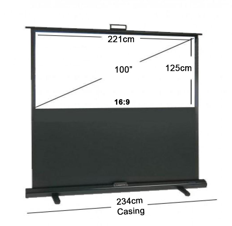 Layar Proyektor Portabel Lantai Atas 60"/ 80"/ 100" / 120".