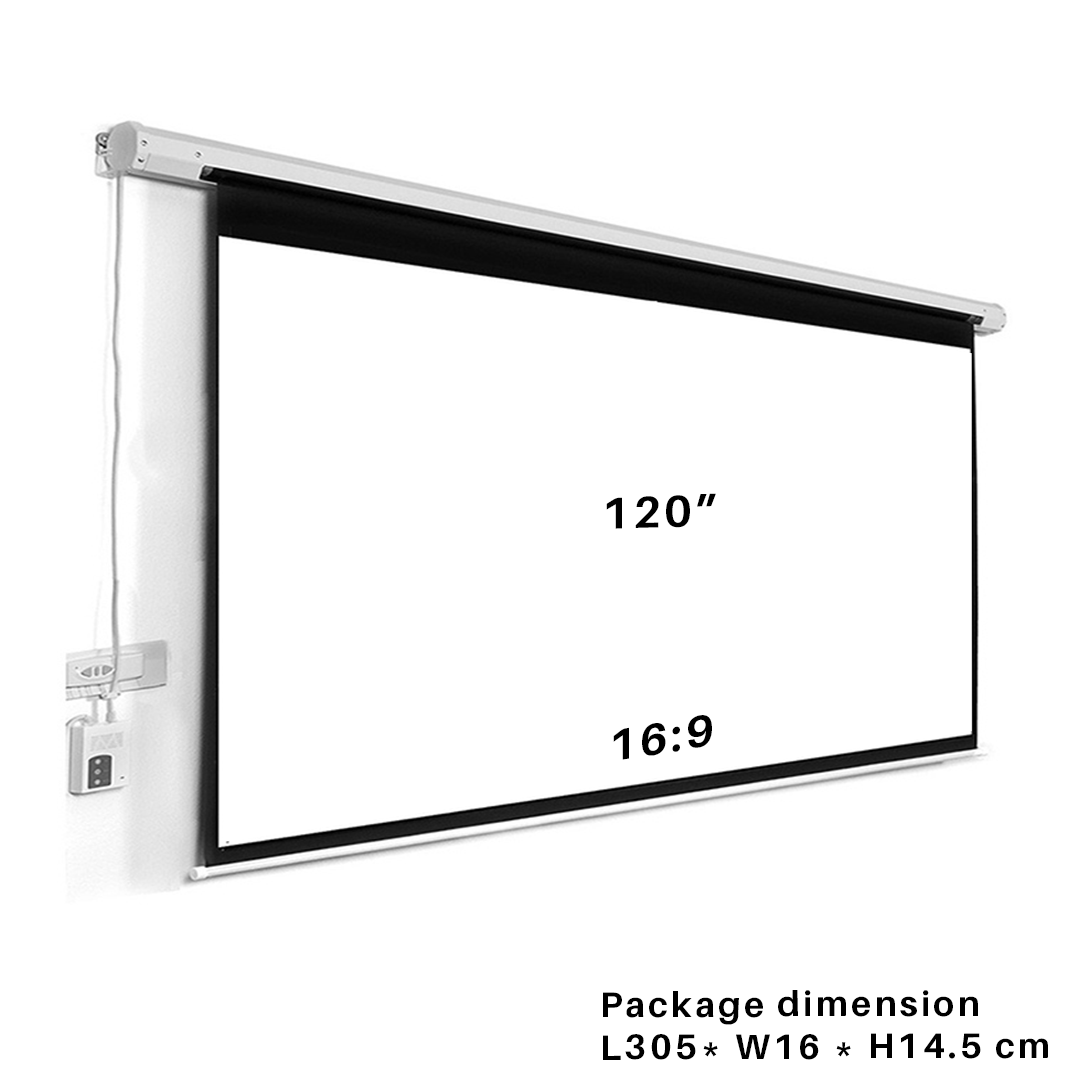 Layar Proyektor Listrik Bermotor 84" / 100" / 120".
