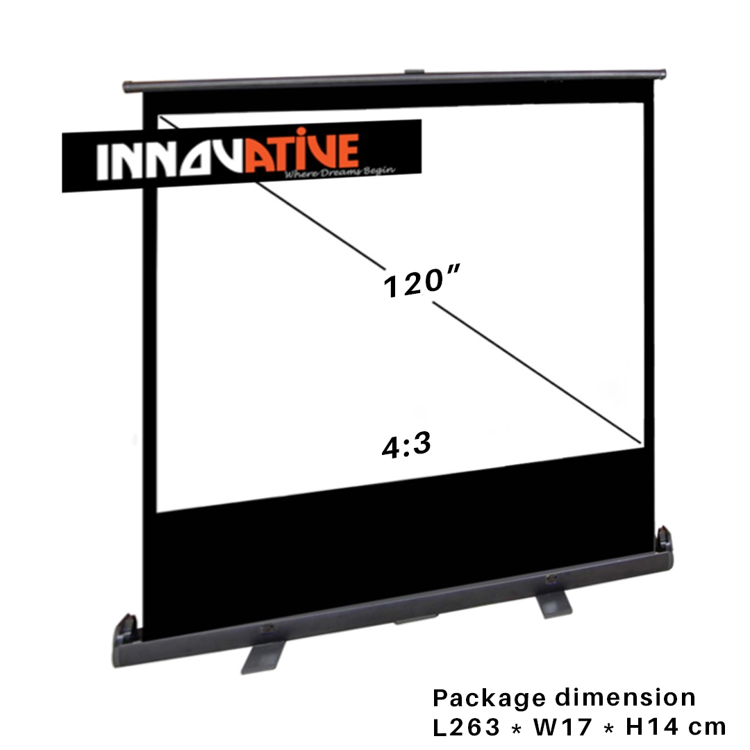 Layar Proyektor Portabel Lantai Atas 60"/ 80"/ 100" / 120".