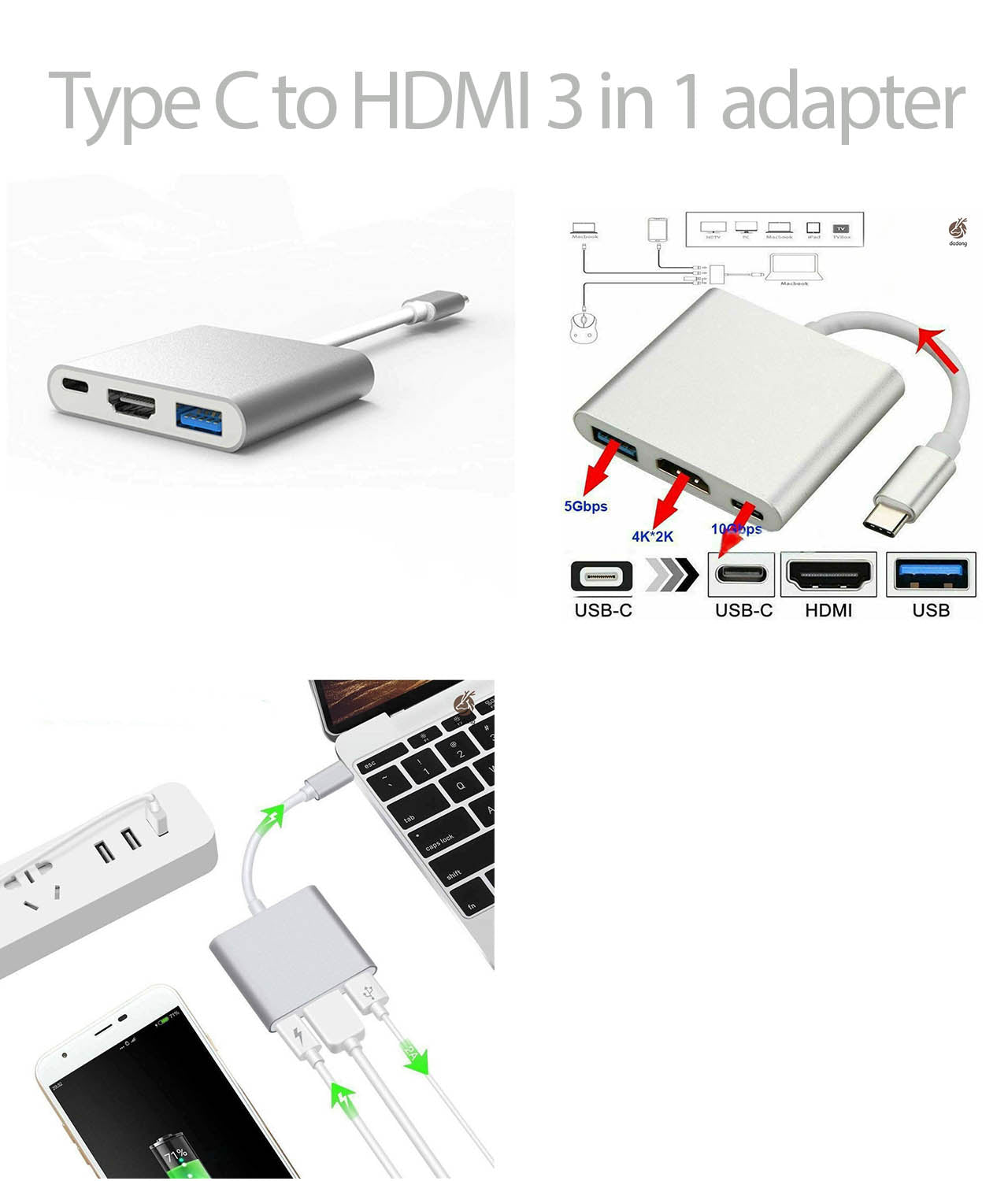 Smartphone Android ke Adaptor Proyektor (Tipe C ke HDMI)