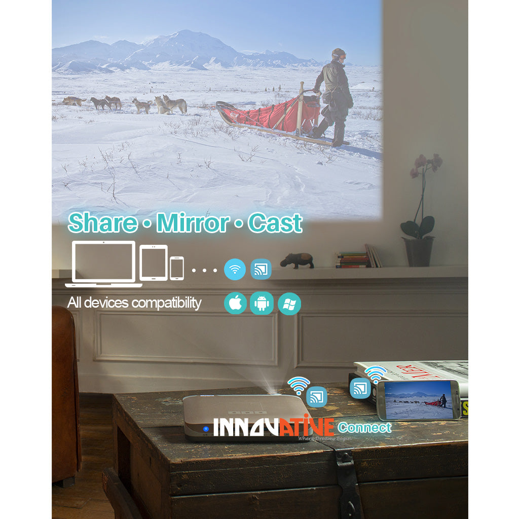 Battery Palm Size 3D Super Short Throw Home & Business Smart Projector - INNOVATIVE DS9 4k